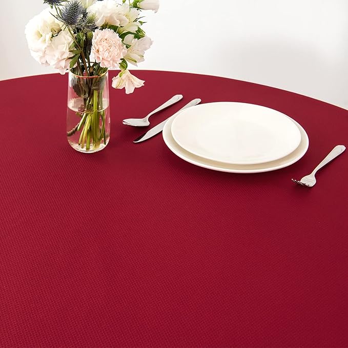 maxmill Round Textured Tablecloth Spill-Proof Wrinkle Free Soft Jacquard Table Cloth for Round Table Cover, for Dining Room Buffet Banquet Parties Holiday Dinner, 70 Inch Red