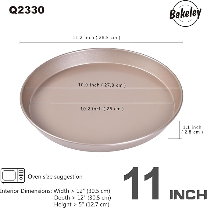 Bakeley Pizza Pan, 11-Inch Non-Stick Pancake Bakeware for Oven Baking (Champagne Gold)