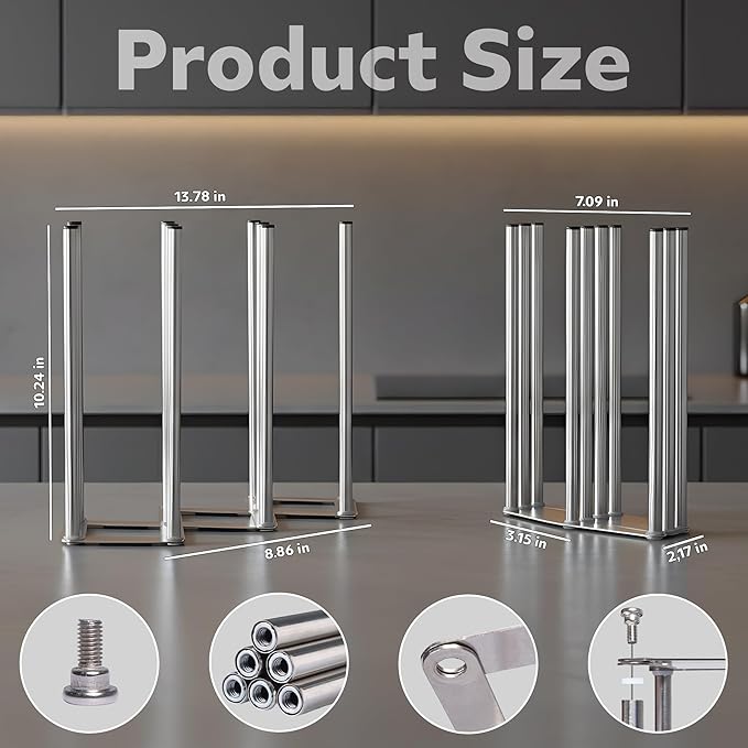Water Bottle Drying Rack, Cup Drying Rack for Counter, Stainless Steel Tumbler Dryer Stand, Space-Saving Mug & Glass Drying Rack, Heavy-Duty Holder for Cups & Water Bottles (Silver – 10 Pegs)
