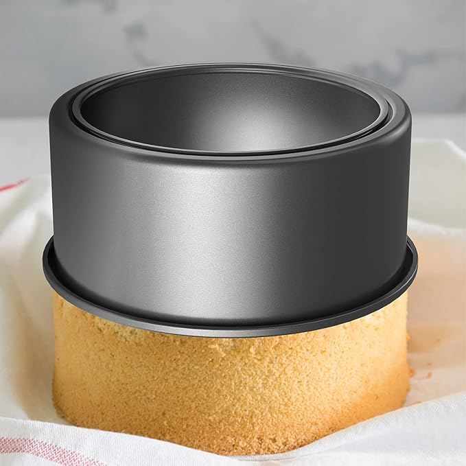 CHEFMADE Bakeware Round Cake Pan, 8-Inch with Removable Loose Bottom Quick Release Coating Chiffon Bakeware for Oven and Instant Pot Baking (Black)