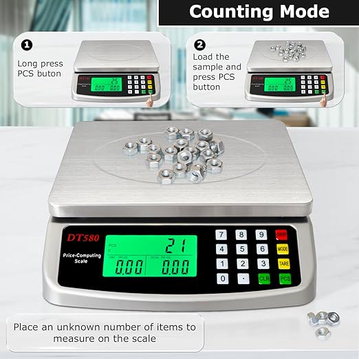 110lb Commercial Food Scale, Large Digital Kitchen Scale with Hold Mode, Tare, PCS, 5 Units, Price Computing, 304 Stainless Steel for Baking, Cooking, Meat, Counting Adapter (Inc.)