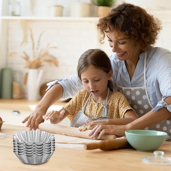 Uanqfegy Non-Stick Flower Shape Egg Tart Molds, 6-Pack Reusable Baking Pans for Tarts, Cakes & Puddings/4.7 Inch