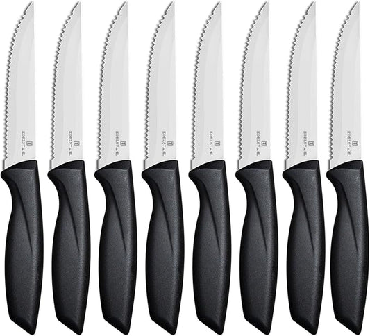 Steak Knives,Steak Knives Set of 8,Sharp Serrated Stainless Steel Steak Knife Set,High-Carbon Steak Knife,Black Handle Steak Knifes,Ergonomic Kitchen Knives Set for Precise Cutting