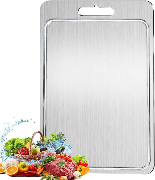 2025 New 100% Pure Titanium Cutting Board with Grooves, Double Sided Chopping Board, Meat, Fruit and Vegetable Cutting Board, Dishwasher Safe (13.3 * 9)