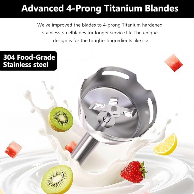 immersion blender, corded electric stick mixer, 1000W dual-speed motor, 12 adjustable speeds, comes with a measuring cup, suitable for baby food, purees, and soups