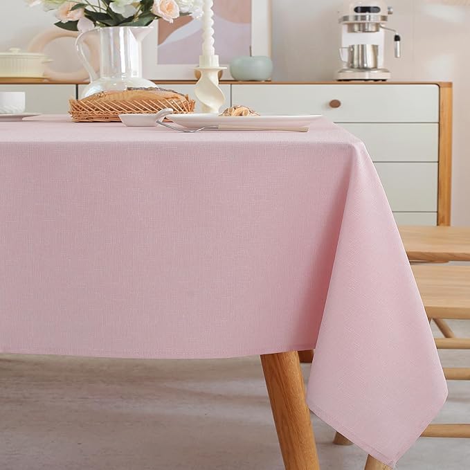 Alsoo Valentines Square Table Cloth, 60×60 Inch Linen Textured Table Cloth Waterproof Spill-Proof TableCloths Wrinkle Free Fabric Farmhouse Table Cover for Dining Parties Buffets Holidays,Light Pink