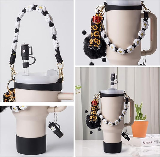 Stanley Cup Accessories Set I Water Bottle Handle Strap, Silicone Cup Boot, Lipstick Holder, Keychain Charms & Handle Charms,Straw Topper Accessories for Stanley Cups 40oz/30oz