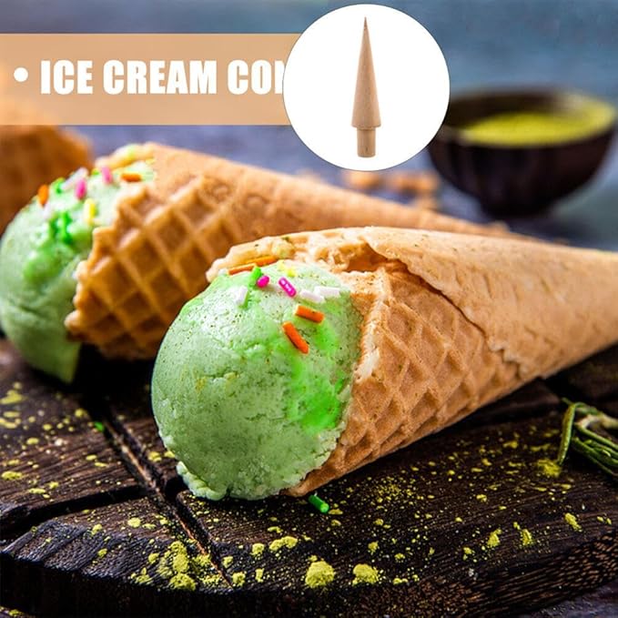 3-Piece Ice Cream Cone Mold Set, Multi-Function Reusable Wooden Cream Horn Waffle Pizzelle Roller Egg Roll Molds, Wooden Krumkake Iron and Cone Roller for Kitchen Cooking and Baking