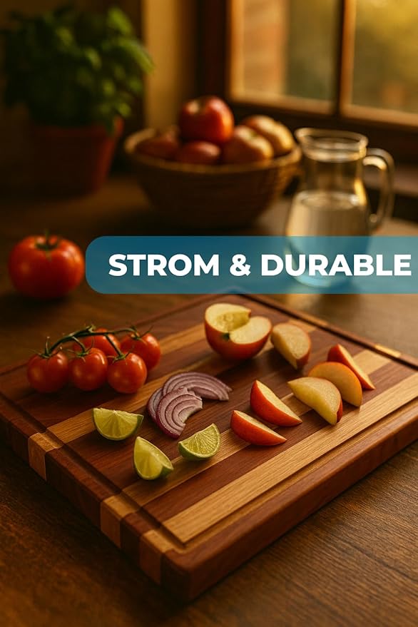Terra Cutting Board for Kitchen – Thick Reversible with Deep Juice Groove 15x11Inch – Premium Hardwood (Lineal)