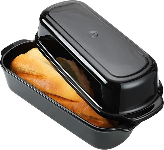 Navaris Bread Pan with Lid - Ceramic Bakeware Tin for Baking Homemade Sourdough Loaves - Stoneware Loaf Pans or Cake Dishes for Oven - Dishwasher Safe Tins - 13.3 x 5.5(34 x 14cm)