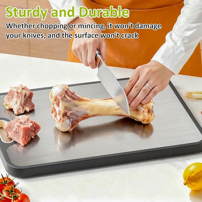 Titanium Cutting Board for Kitchen,Cutting Board Double Sided Food Grade, Pure Titanium and Wheat Straw PP,Chopping Board for Meat/Vegetables, Easy to Clean Large Size 16”×11”