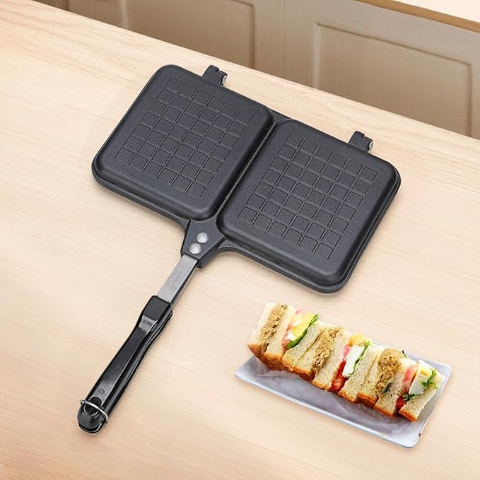 stovetops Sandwich Press – Double Sided Toaster Pan, Non-Stick Cheese Melter Griller | Easy Handle Cooking Tool, Hot Sandwich Maker for Camping, Outdoor Kitchen, Travel Breakfast, and Quick Meals