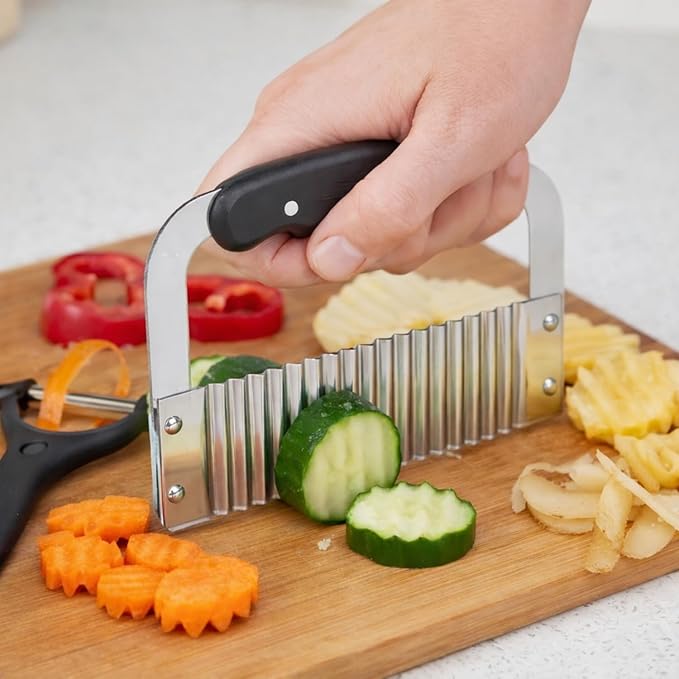 Crinkle Cutter & Waffle Fry Cutter Set, Crinkle Cut Fries Tool with Peeler – Stainless Steel Crinkle Cut Knife for Potatoes & Veggies