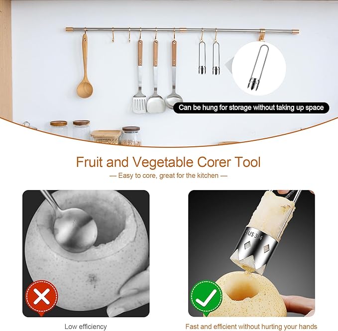 2 PCS Red Bell Pepper Corer - Pepper, Pineapple, Pear, Apple Corer - 304 Stainless Steel, Rust Resistant, Designed for a Wide Range of Fruits and Vegetables - Easy to Clean