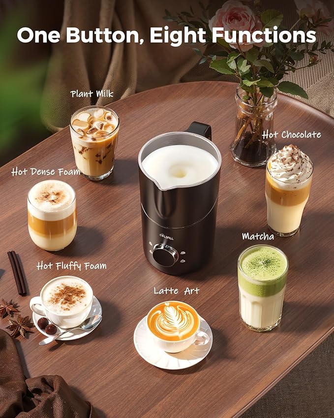 Milk Frother, COLDFILL 8-in-1 Milk Frother and Steamer, 400ml Large Capacity Hot & Cold Foam Milk Warmer, Frothers for Coffee with Heating Function, Quiet, Dishwasher Safe