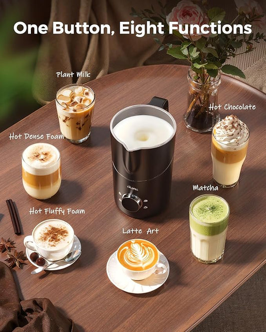 Milk Frother, COLDFILL 8-in-1 Milk Frother and Steamer, 400ml Large Capacity Hot & Cold Foam Milk Warmer, Frothers for Coffee with Heating Function, Quiet, Dishwasher Safe