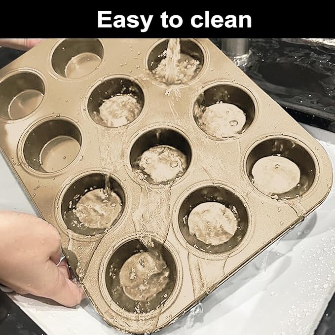 YUNYDSM Muffin Pan, Cupcake Pan, Set of 2, 12-Cup Muffin Tin, Non-Stick Bakeware, Easy to Release and Clean, Baking Molds, Muffin Tray, Molds for Homemade Cupcakes & Muffins (Gold)