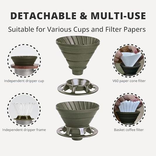 VANDROOP Collapsible Coffee Dripper, Silicone Reusable Coffee Filter Holder, Pour Over Coffee Dripper for Camping, Business Trip, Single Pour Over Coffee Maker (Green)