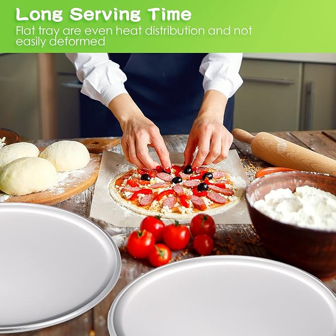 Rtteri 12 Pcs Pizza Pan Bulk Restaurant Aluminum Pizza Pan Set Round Pie Cake Plate Rust Free Cake Tray for Oven Baking Home Kitchen Restaurant Easy Clean (12 Inch)