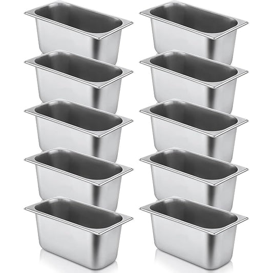 10 Pack Hotel Pans Stainless Steel Steam Table Pan 1/3 Size, 0.8 mm Thick Anti Jam Warming Pans for Food Warmer Restaurant Catering Supplies, 12.8 x 6.9 Inch(6 Inch Deep,Standard)