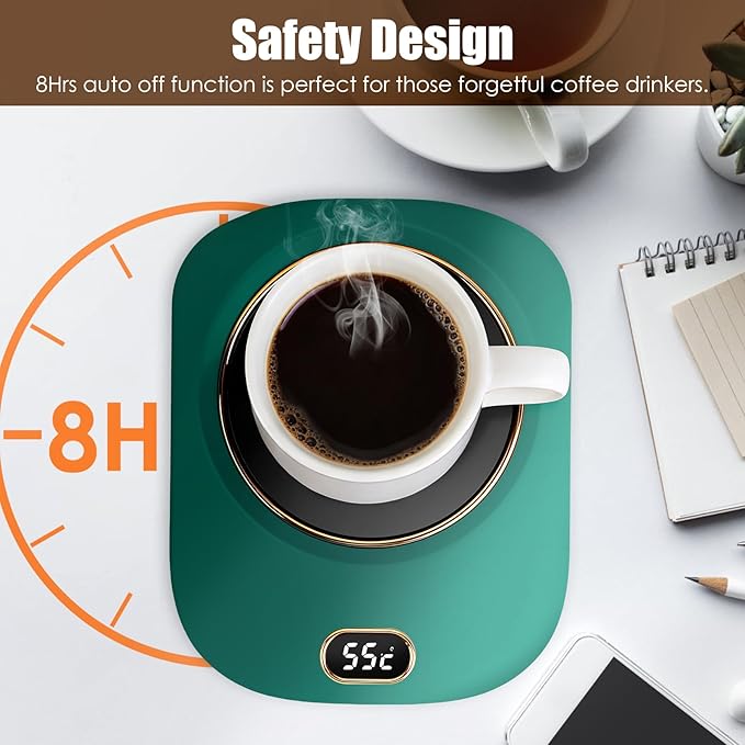 USB Coffee Mug Warmer Electric Cup Warmer for Desk Wired Milk Beverage Cup Heater Heating Plat with 3 Temperature Setting for Office Home (Green)