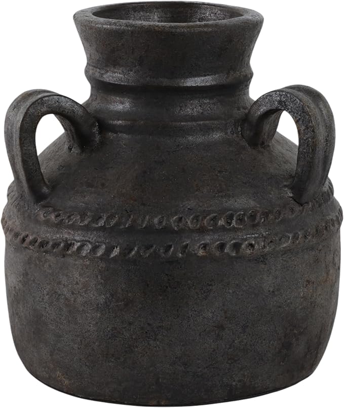 Terracotta Triple Handle Vase for Living Room Decor - Casual Home Decor Accent for Entryway, Bedroom, and Office Shelf - Decorative Flower Vase for House and Dining Room Table - 12", Black