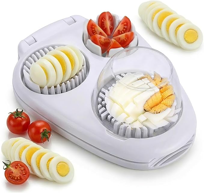 1 Pack Heavy Duty Egg Cutter with 3 Cutting Modes, Stainless Steel Egg Slicer for Hard Boiled Eggs, Fruits, and for Making Salads, Multifunctional Kitchen Tool with Storage Container