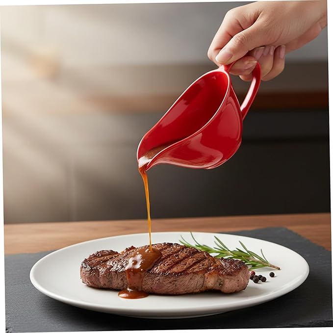 Gravy Container, Gravy Boat 200ml Ceramics Pourer with Spout and Handle Sauce Cup for Home Hotel Restaurant Red, Bowl