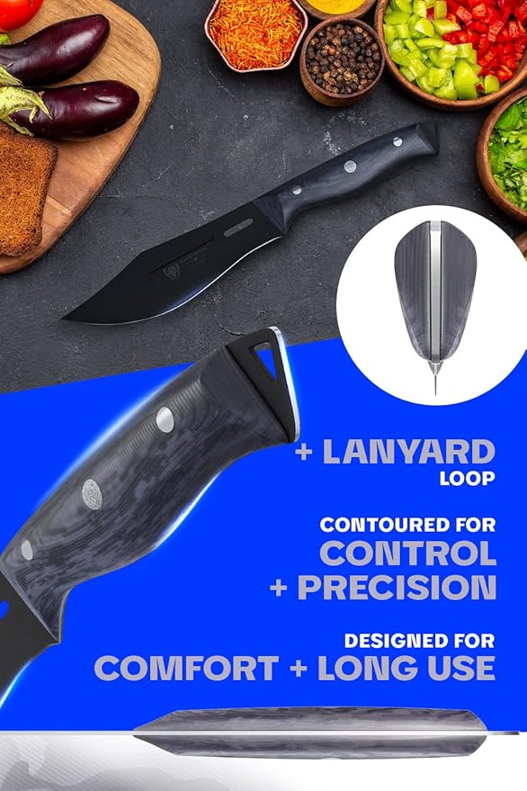 Dalstrong Barong Chef Knife - 7 inch - Delta Wolf Series Knife - Ultra-Thin & Zero Friction Blade - HC 9CR18MOV Steel Kitchen Knife - Black Titanium Nitride Coating - G10 Camo Handle - Leather Sheath