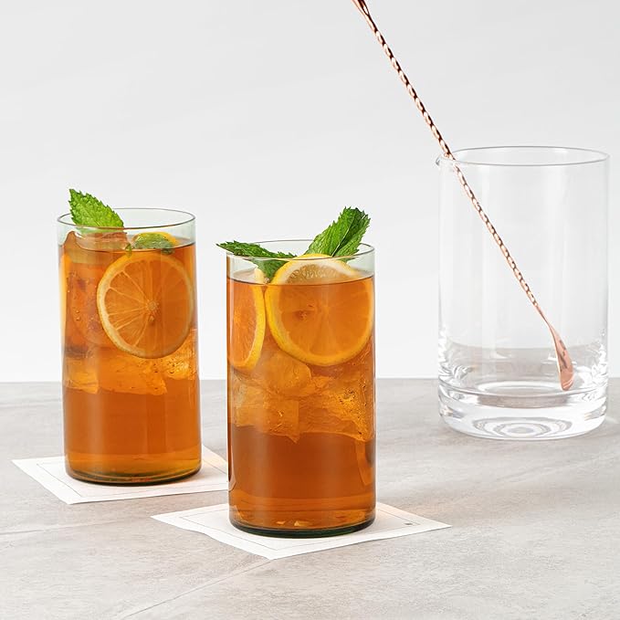 Restaurantware-Vetri 16 Ounce Tall Drinking Glasses, 6 Dishwashable Beverage Glasses - No-Lead, Elegant, Green Glass Tumblers, Ideal For Water, Juice Beer, Cocktails, Liquor, Iced Tea, And More