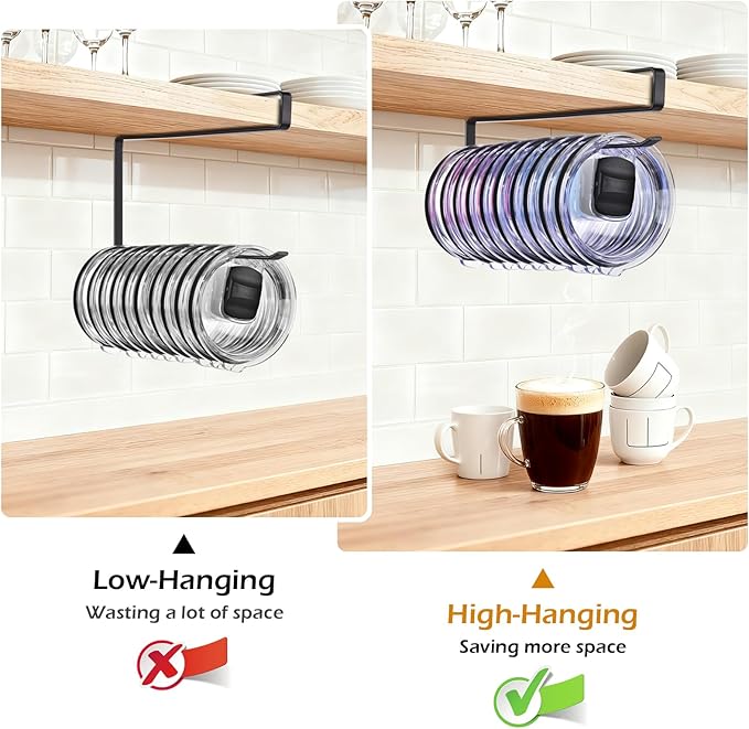 2Pack Tumbler Lid Organizer, Kitchen Space-Saving Cup Holder, Organizers for Under Cabinet Storage, No Glue or Drilling Required (Black)