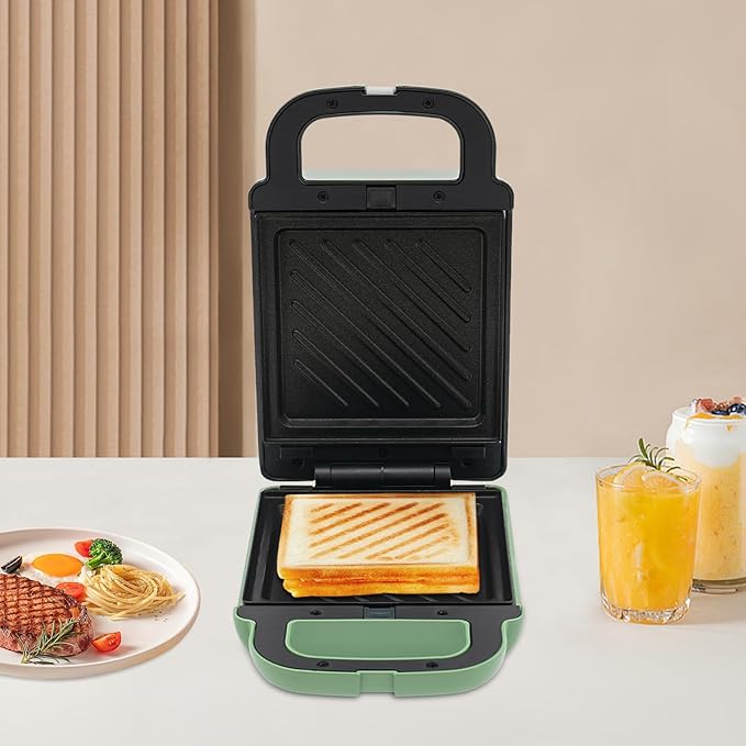 Electric Portable Sandwich Maker, Waffle Breakfast Machine & Panini Presses, Perfect for Cooking Grilled Cheese, Tuna Melts, Burgers, Steaks and Snacks (Green)