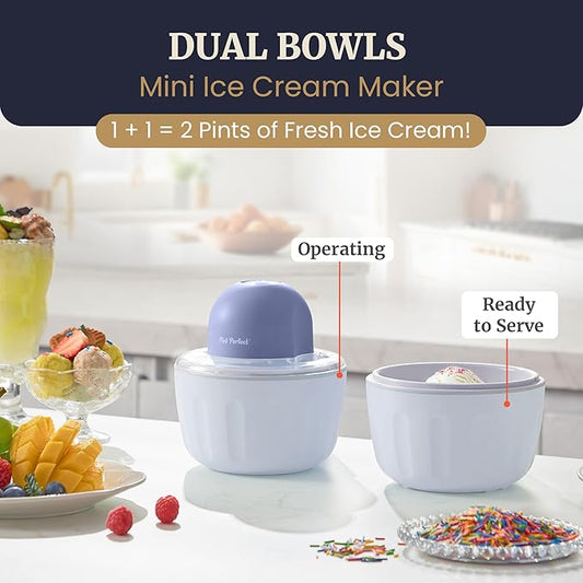 Americana by Elite Pint Perfect™ EIM1205DB Ice Cream Maker, 2 x 1 Pint Capacity Dual Freezing Mugs, Frozen Yogurt, Sorbet, Gelato, Recipes, Periwinkle