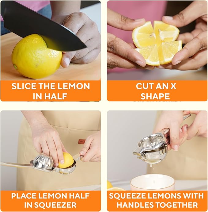 Stainless Steel Lemon Squeezer | Heavy Duty Handheld Juicer with Large Bowl | Premium Manual Citrus Press | Stainless Steel Lemon Lime Squeezer & Juicer Hand Press | Rust-Resistant, Dishwasher Safe