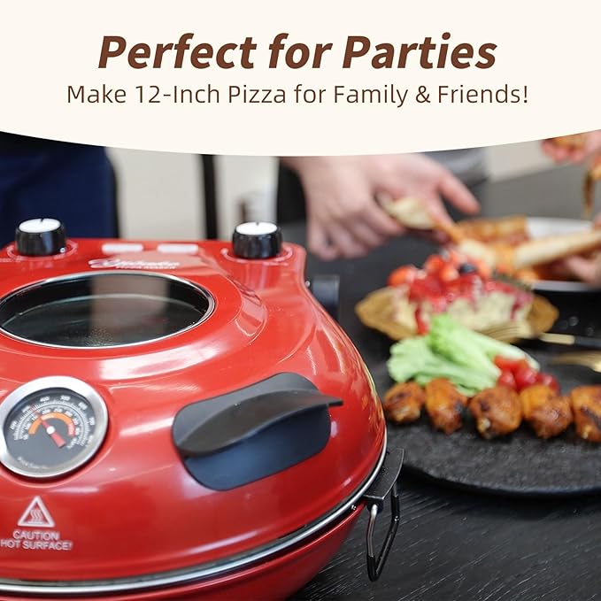 YIBAKE 12" Electric Pizza Oven - Countertop Pizza Maker with Ceramic Stone, Heats up to 800°F, Portable Indoor Pizza Oven for Homemade Pizzas, White