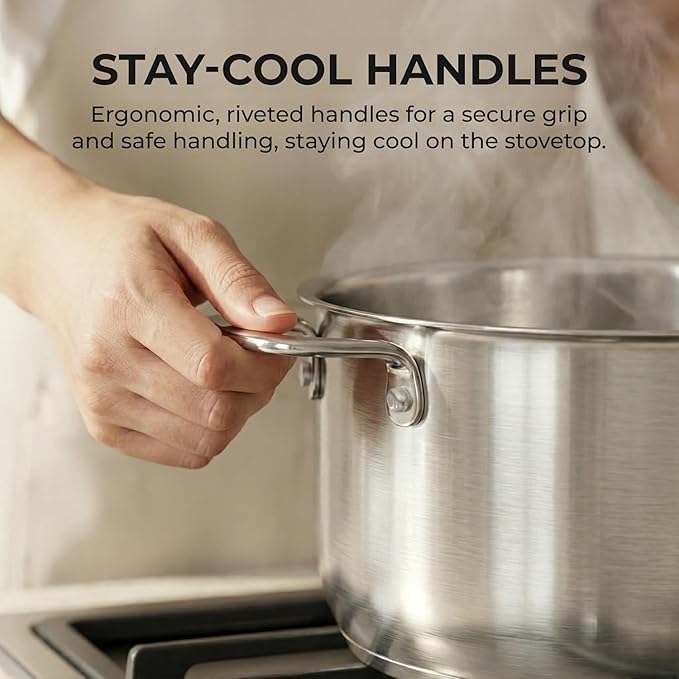 SUNHOUSE 18/8 Stainless Steel Stock Pot - 6 Quart Heavy-Duty Induction Cooking Pot with Visible Lid for Pasta, Soup, Spaghetti - Nonstick Thick-Bottom Deep Stockpot for Canning, Boiling, and Simmering