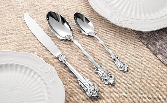 KEAWELL Gorgeous Dinner Knife, Set of 4, 18/10 Stainless Steel, Mirror Polished, Luxury Dinner Knife Set. (Silver)