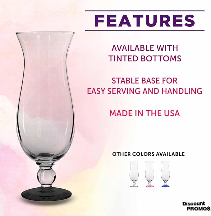 DISCOUNT PROMOS Libbey Hurricane Glasses 16 oz. Set of 12, Bulk Pack - Branded Drinkware for Cocktail, Pina Colada or Mudslide - Black
