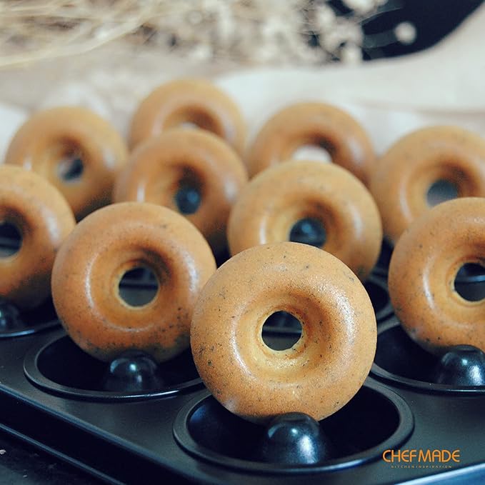 CHEFMADE Donut Pan, Nonstick Mini 12 Cavity Ring Doughnut Pan for Baking, Set of 2
