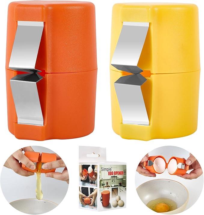 Egg Opener, Stainless Steel & Plastic, Orange, Ideal for Raw & Boiled Eggs, Kitchen Gadget