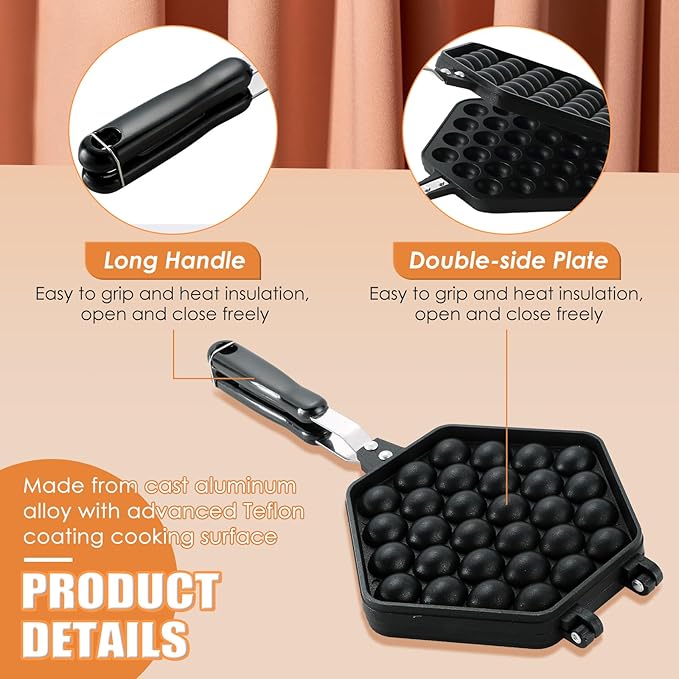 MAOPINER Bubble Waffle Maker Pan Waffle Cake Mold Pot Non-stick Double Side Egg Waffle Maker for Breakfast Lunch Household Cafe Restaurant Cake Shop