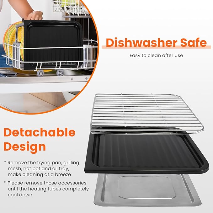 3-in-1 Electric Hot Pot with Grill & Fry Pan Combo - 1600W Fast Even Heating Non-stick Smokeless Indoor BBQ Grill - Easy to Clean - Dishwasher Safe - for 3-5 People