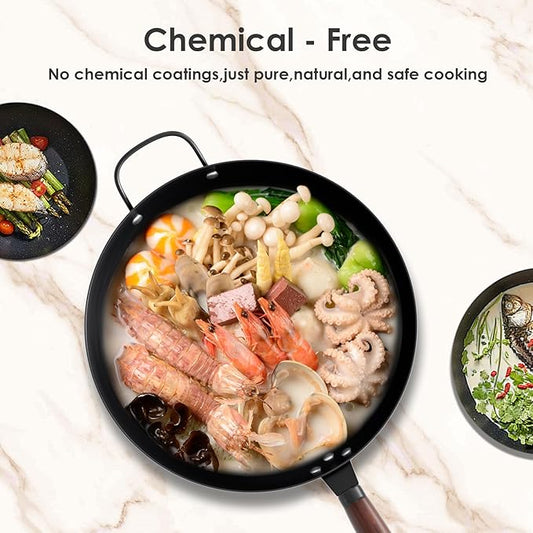 BEETLA Steel Wok Pan, 11.8-inch/12.6-inch/13.4-inch Stir Fry Pans Chinese Wok Flat bottom Iron wok for Induction, Electric, Gas, Halogen All Stoves Ideal for Stovetop Cooking (13.4-inch)