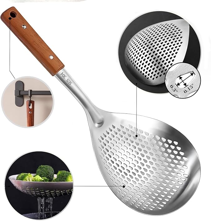 Spider Strainer Stainless Steel with Wood Handle for Deep Frying Pasta Cooking Kitchen Utensil