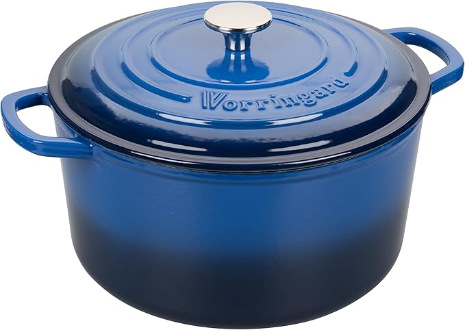 VORRINGARD Enameled Cast Iron Dutch Oven Pot with Lid, for Sourdough Bread Baking, Round Dutch Ovens, 4.5 Quart, Blue
