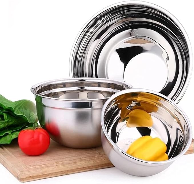 Vinod Cookware Stainless Steel Mixing Bowls with Lids - Heavy Duty Flat Bottom Stackable Mixing Bowl Set - Bowls for Meal Prep, Cooking, Mixing & Serve - Space Saving & Easy Clean - Set of 5