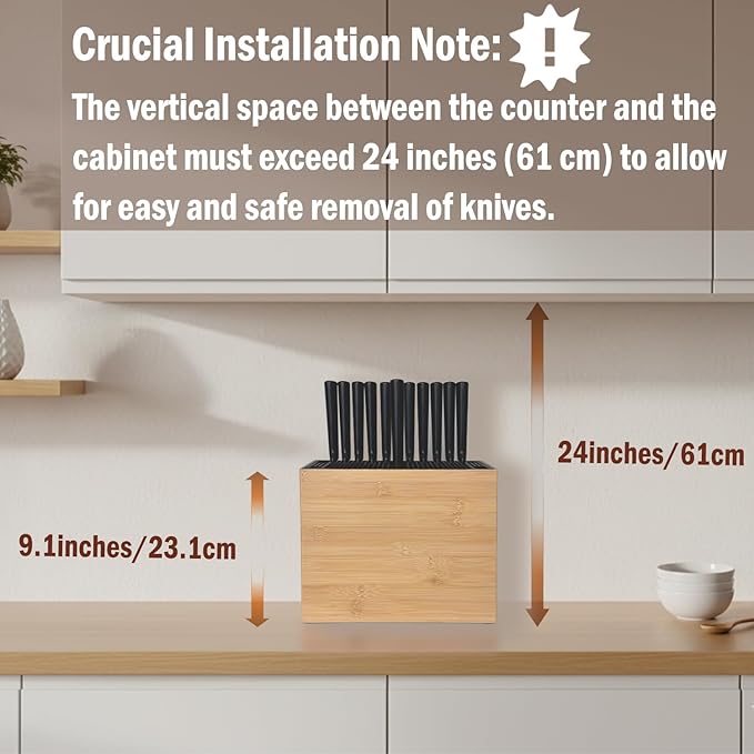 XXL Detachable Universal Knife Block for 28+ Knives, Natural Bamboo Wood Holder with Unique Easy-Clean Slots, Hygienic Countertop Storage, Dual Slots for Scissors & Sharpening Rod