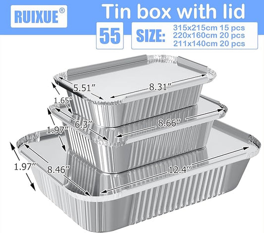 Notwoe® 55 Pack Disposable Aluminum Pans with Lids, 12x8 and 8x6 Square 8x5 Square Combo Set, Disposable Baking and Cake Pan. (55 Pack W-Lids)