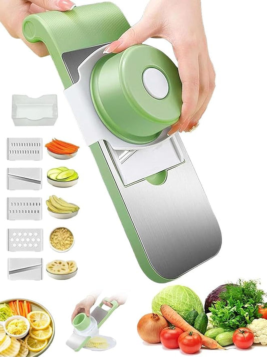 Multifunctional Vegetable Cutter, Portable Mandoline Slicer for Kitchen, 5 in 1 Vegetable Cutter with 5 Detachable Blades, Stainless Steel 𝐕egetable Slicer for Slicing Shredding (C)