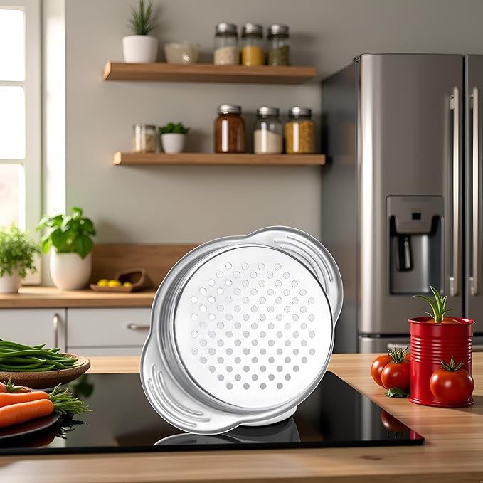 Stainless Steel Food Can Strainer Sieve Metal Tuna Press Filter Canning Lid Colander Oil Drainer Kitchen Tools for Beans Vegetables (Silver)